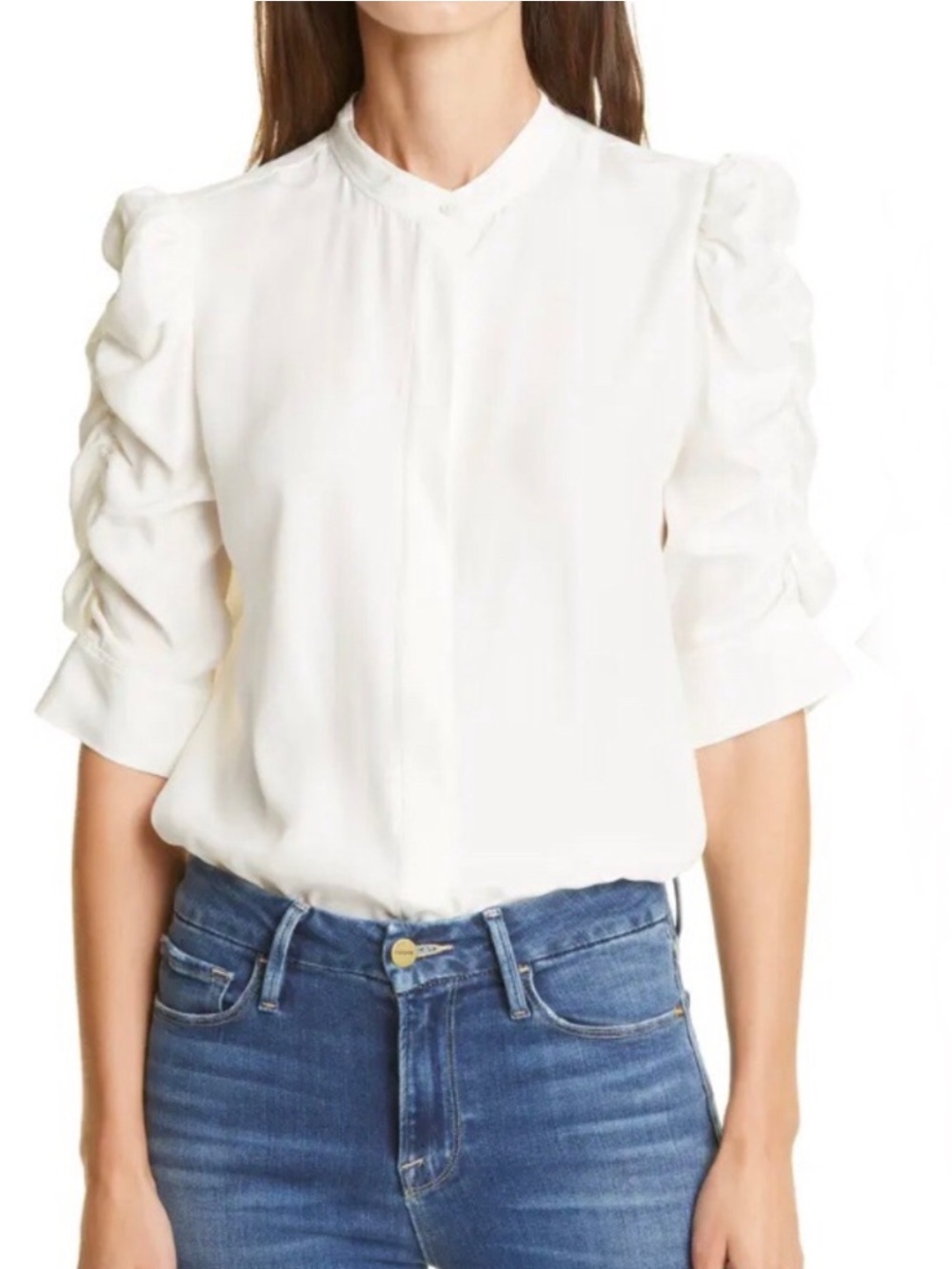 Frame Denim Silk Shirred Sleeve Blouse